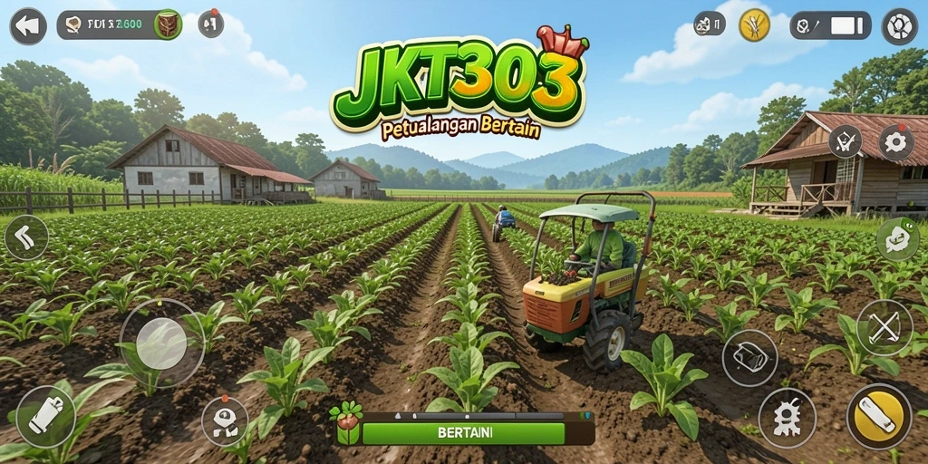 Antarmuka JKT303 menampilkan lahan pertanian yang hijau dan subur.