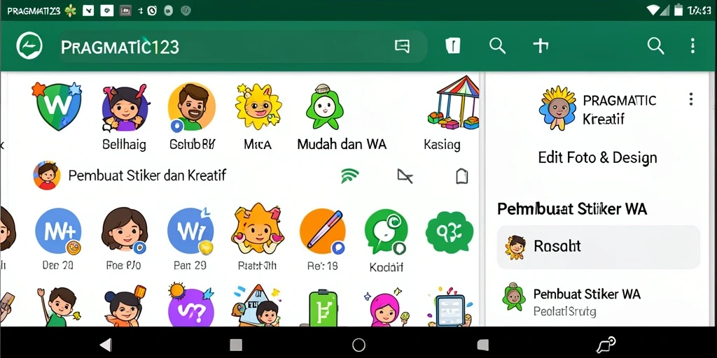 Screenshot PRAGMATIC123 menampilkan antarmuka pembuatan stiker yang menarik.